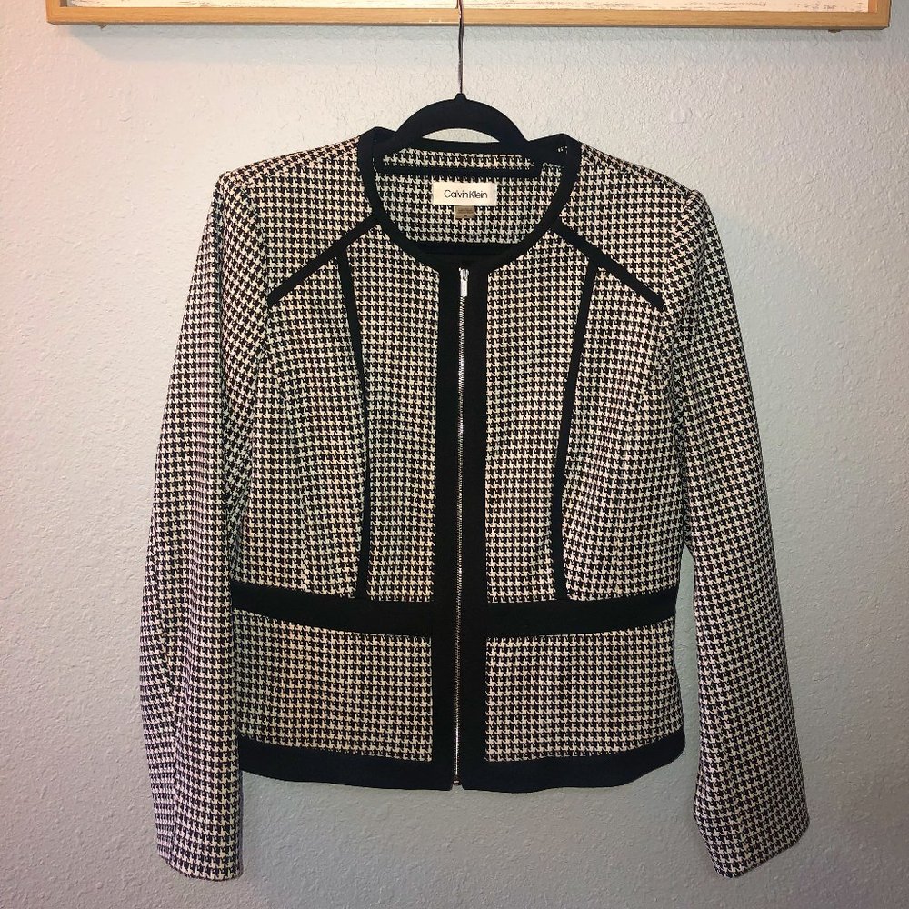 Calvin Klein, Ladies, Zippered Houndstooth Jacket